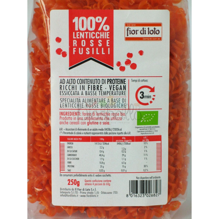 Fusilli di lenticchie rosse 250g