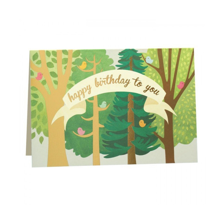 Biglietto d'Auguri - Alberi e uccelli
