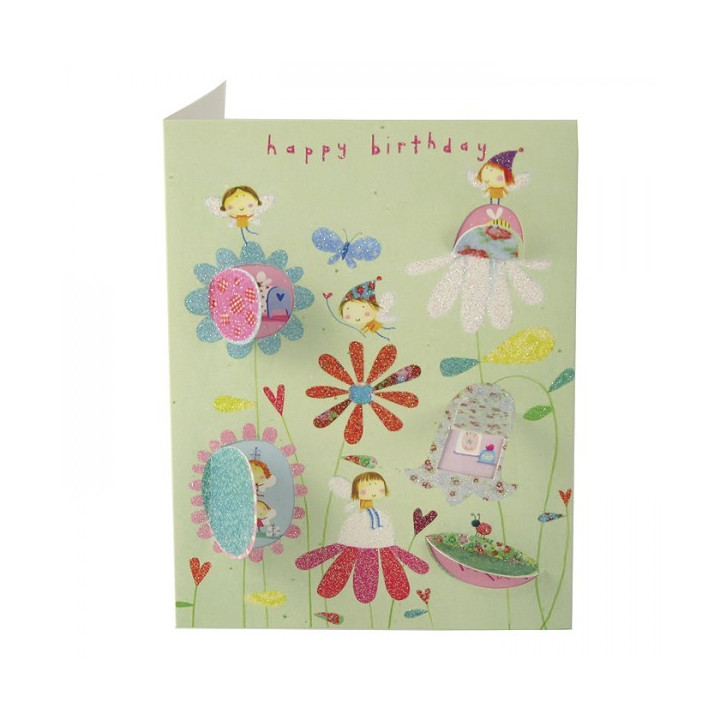 Biglietto d'Auguri - Fiori e fate