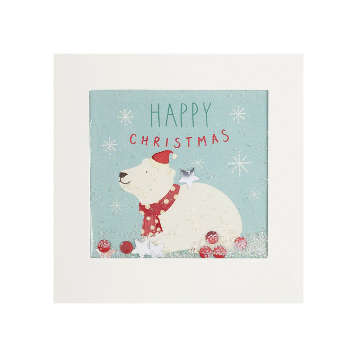Biglietto d'Auguri con brillantini - Orso Polare con sciarpa