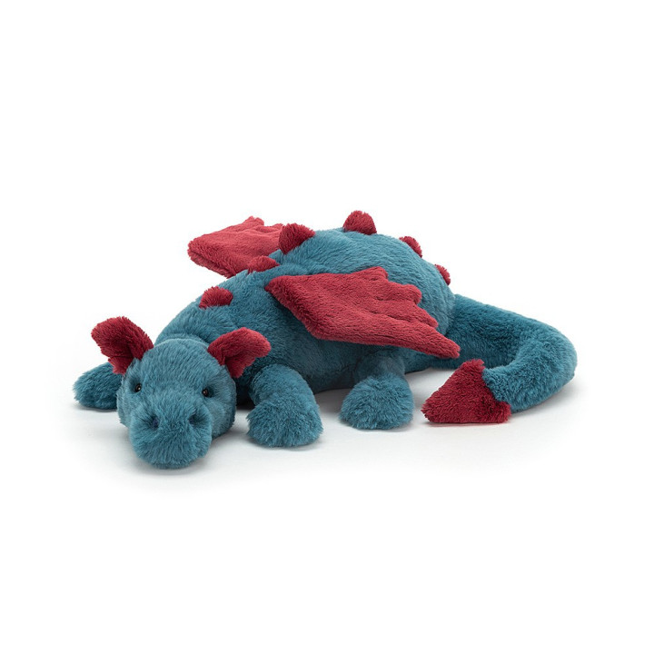 Peluche morbido Draghetto Dexter rosso e blu 50cm